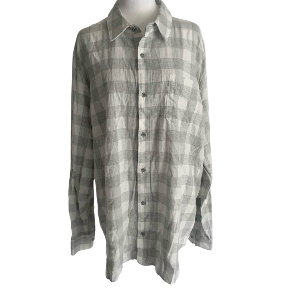 Travis Mathew Mens XXL Grey/White Checkered Plaid Button Front Long Sleeve Shirt